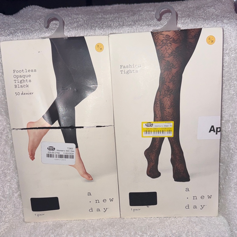A New Day Black Opaque and Lace Tights Set